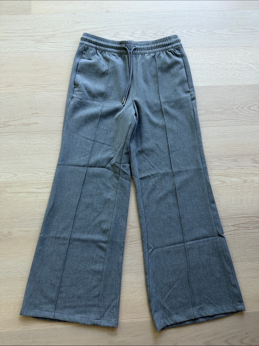 H&M Wide-Leg Flare Gray Knit Drawstring Pants Size XS